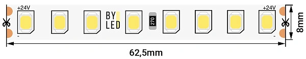 Лента светодиодная Byled PRO+ SMD2835, 128 LED/м, 11,5 Вт/м, 24В , IP20, Цвет: Теплый белый