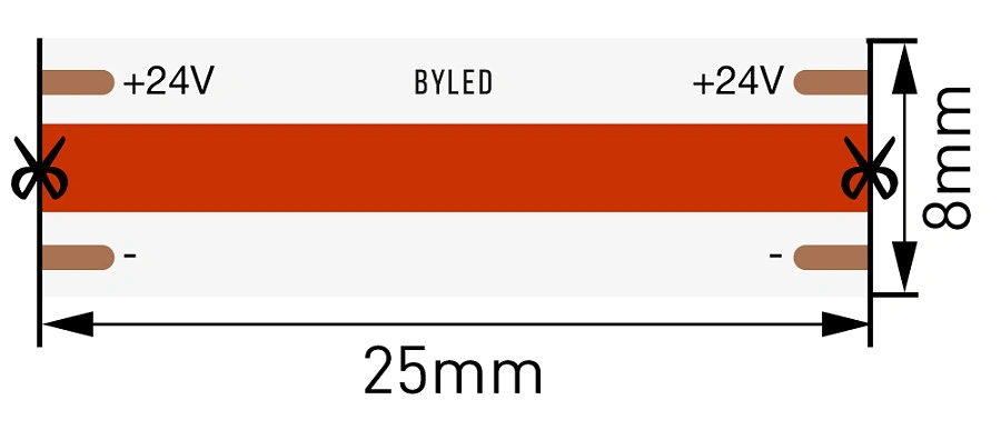 Светодиодная лента Byled Standart COB CSP Led, 480 LED/m, 11W/m, 12V , IP20, Цвет: Красный