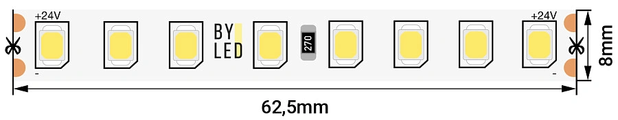 Лента светодиодная Byled PRO+ SMD2835, 128 LED/м, 11,5 Вт/м, 24В , IP20, Цвет: Нейтральный белый