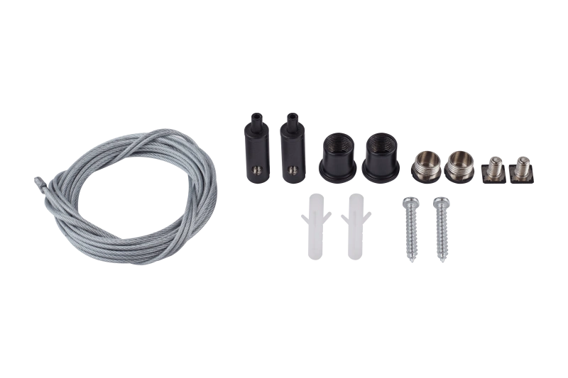 Комплект подвесов для светодиодного профиля/трека с регулированием троса снизу, 2000мм, Черный Комплект подвесов для светодиодного профиля/трека с регулированием троса снизу, 2000мм, Черный