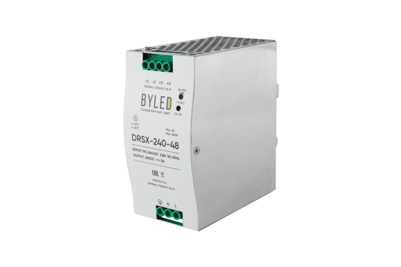 Блок питания Byled DRSX-240-48 (240W, 48V, 5A, 60мес.) Блок питания Byled DRSX-240-48 (240W, 48V, 5A, 60мес.)