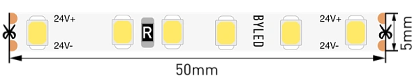 Светодиодная лента Byled LUX SMD2835, 120 LED/m, 9.6W/m, 24V , IP20, 5mm, Цвет: Холодный белый