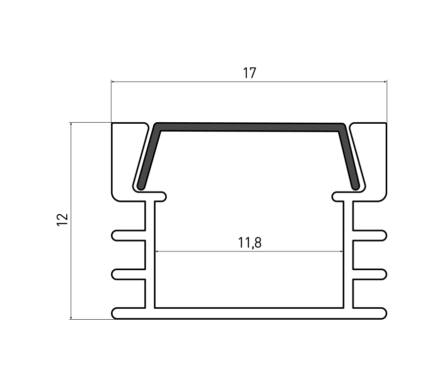 Светодиодный профиль Byled накладной 2000*17*12мм, алюминиевый, анодированный