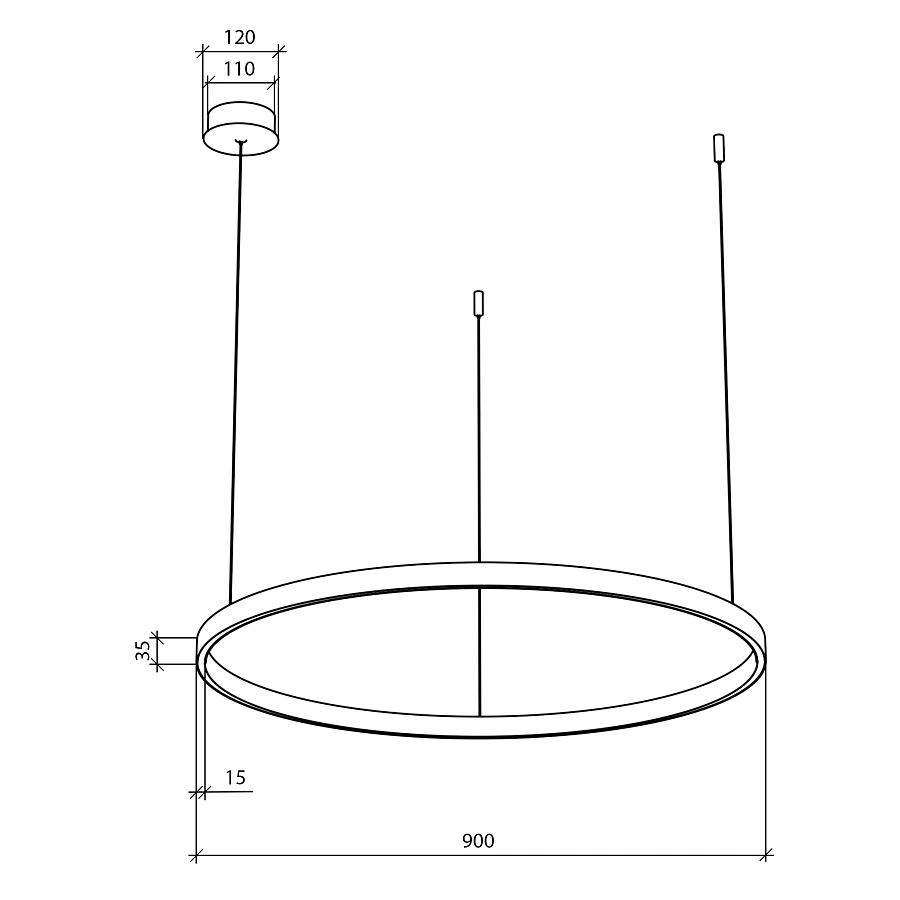 Подвесной светильник Byled серия Halo 1535 (50W, 220V, CRI>90, 900mm, Черный корпус, Цвет: Теплый белый)