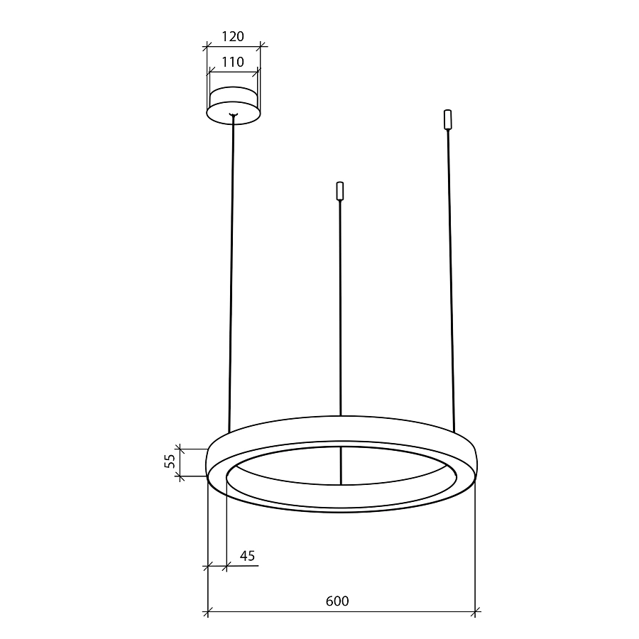 Подвесной светильник Byled серия Halo 4555 (36W, 220V, CRI>90, 600mm, Черный корпус, Цвет: Нейтральный белый)