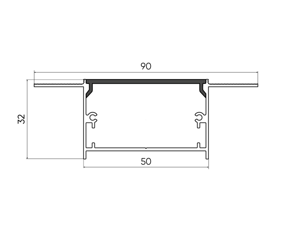 Светодиодный профиль врезной Byled под шпаклевку 90*32*3000мм, алюминиевый, анодированный