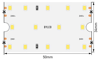 Светодиодная лента Byled LUX SMD2835, 280 LED/m, 25W/m, 24V , IP20, Цвет: Теплый белый
