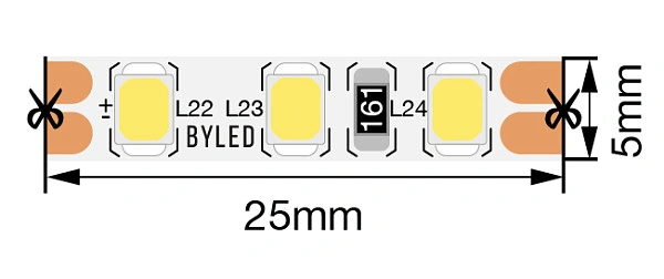 Лента светодиодная Byled Standart 2835, 120 LED/м, 9,6 Вт/м, 12В , 5мм, IP20, Цвет: Холодный белый