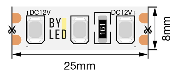  Светодиодная лента Byled Standart SMD2835, 120 LED/m, 9,6 W/m, 12V , IP20, Цвет: Зеленый