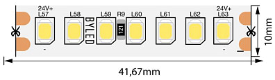 Лента светодиодная Byled PRO+ SMD2835, 168 LED/м, 17 Вт/м, 24В , IP20, Цвет: Холодный белый