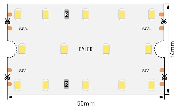 Светодиодная лента Byled LUX SMD2835, 280 LED/m, 25W/m, 24V , IP20, Цвет: Теплый белый