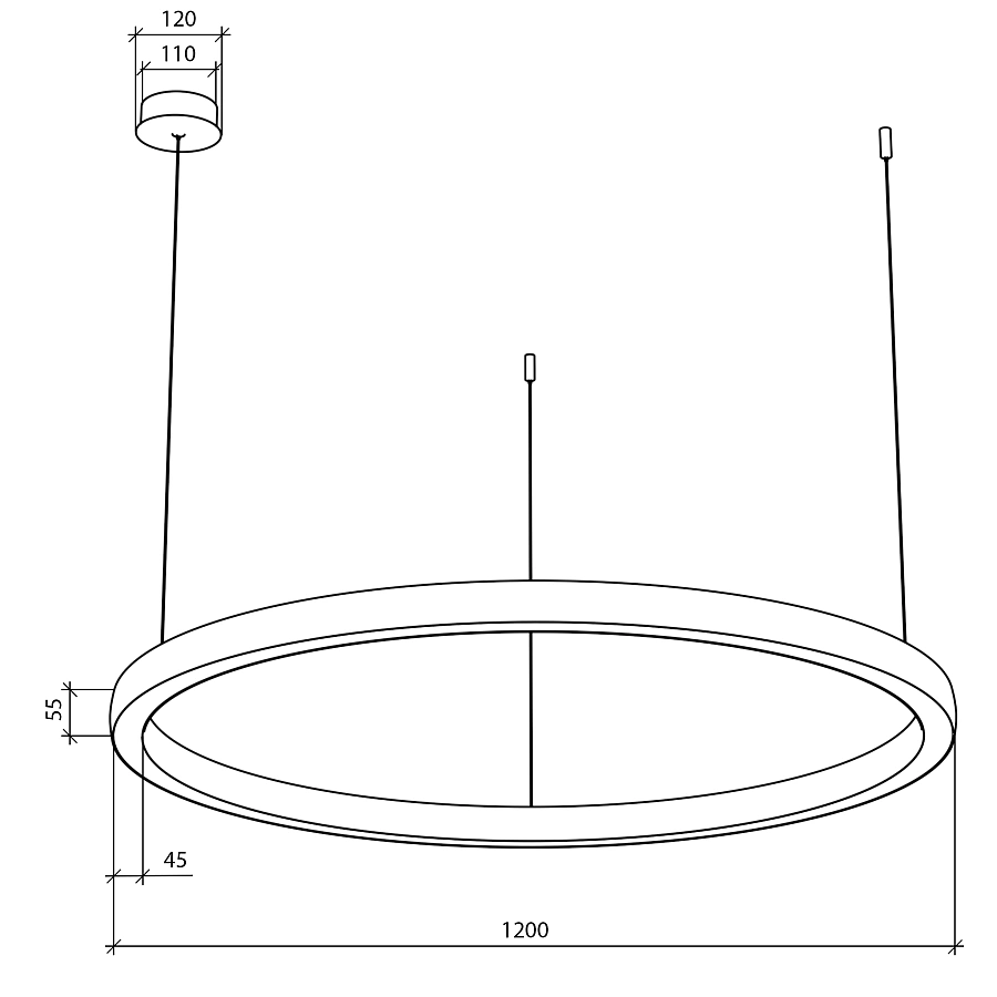 Подвесной светильник Byled серия Halo 4555 (110W, 220V, CRI>90, 1200mm, Черный корпус, Цвет: Теплый белый)