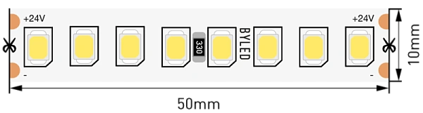 Лента светодиодная Byled PRO+ SMD2835, 160 LED/м, 19.2 Вт/м, 24В , IP20, Цвет: Холодный белый