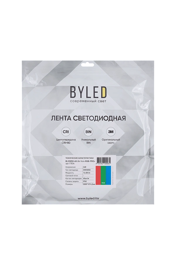 Лента светодиодная Byled PRO+ SMD5050, 60 LED/м, 14.4 Вт/м, 24В , IP20, Цвет: RGB