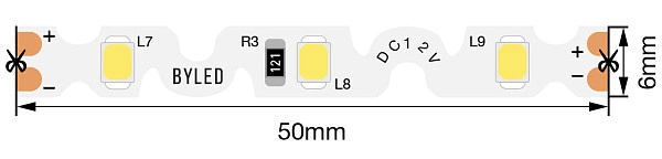 Лента светодиодная Byled Standart S-обр. 2835, 60 LED/м, 7 Вт/м, 12В , IP20, Цвет: Теплый белый