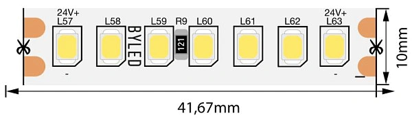 Лента светодиодная Byled PRO 2835, 168 LED/м, 17 Вт/м, 24В , IP20, Цвет: Теплый белый