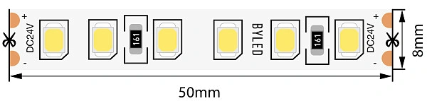 Лента светодиодная Byled Standart SMD2835, 120LED/m, 9.6W/m, 24V , IP20, 30m, Цвет: Теплый белый