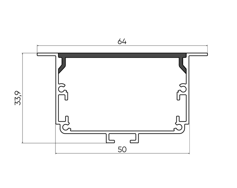 Светодиодный профиль Byled встраиваемый 3000*64*34мм, алюминиевый, анодированный