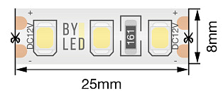 Лента светодиодная Byled Standart 2835, 120 LED/м, 9,6 Вт/м, 12В , IP65, Цвет: Холодный белый