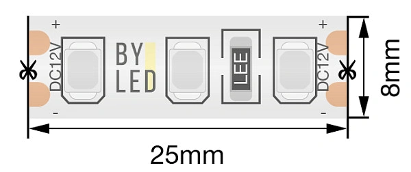  Светодиодная лента Byled Standart SMD2835, 120 LED/m, 9,6 W/m, 12V , IP65, Цвет: Красный