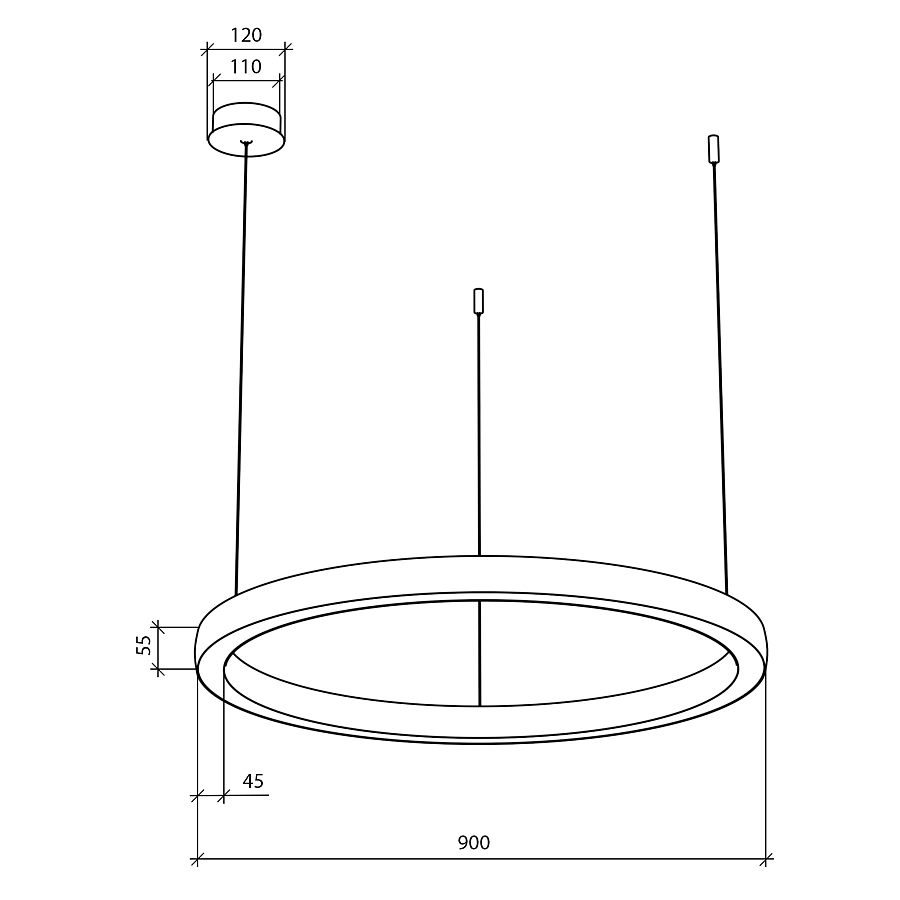 Подвесной светильник Byled серия Halo 4555 (48W, 220V, CRI>90, 900mm, Черный корпус, Цвет: Теплый белый)