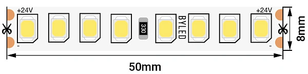 Лента светодиодная Byled PRO 2835, 160 LED/м, 14,4 Вт/м, 24В , IP20, Цвет: Теплый белый