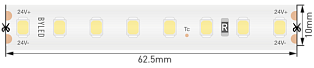 Светодиодная лента Byled LUX SMD2835, 128 LED/m, 9.6W/m, 24V , IP66, Цвет: Теплый белый