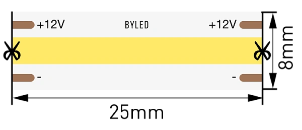 Светодиодная лента Byled Standart COB CSP Led, 320 LED/m, 5W/m, 12V , IP20, 24мес., Цвет: Холодный белый 6000K