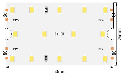 Светодиодная лента Byled LUX SMD2835, 280 LED/m, 25W/m, 24V , IP20, Цвет: Теплый белый