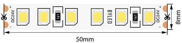 Лента светодиодная Byled Standart 2835, 120 LED/м, 9,6 Вт/м, 24V , IP20, Цвет: Холодный белый