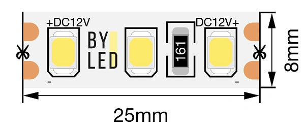 Лента светодиодная Byled Standart 2835, 120 LED/m, 12W/m, 12V, IP20, 36мес., Цвет: Нейтральный белый 5000K