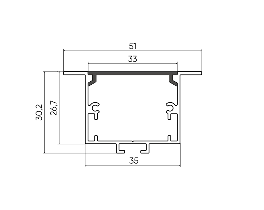 Светодиодный профиль Byled встраиваемый 3000*51*30мм, алюминиевый, неанод