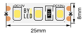 Лента светодиодная Byled Standart 2835, 120 LED/м, 9,6 Вт/м, 12В , IP20, Цвет: Теплый белый