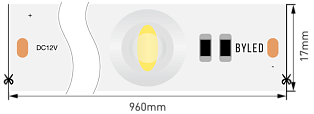 Светодиодная линейка Byled LUX серия LL SMD2835, 12LED, 12W, 12V, IP20, CRI>90, 60мес., Цвет: Белый 4000K