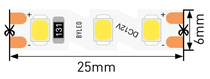 Лента светодиодная Byled Standart S-обр. 2835, 120 LED/м, 7 Вт/м, 12В , IP20, Цвет: Холодный белый 6000K
