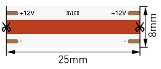 Светодиодная лента Byled Standart COB CSP Led, 480 LED/m, 11W/m, 12V , IP20, Цвет: Красный