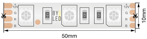 Лента светодиодная Byled Standart 5050, 60 LED/м, 14,4 Вт/м, 12В , IP65, Цвет: RGB