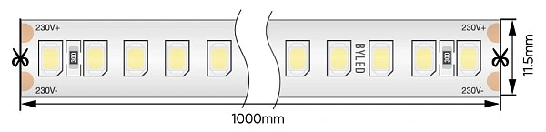 Светодиодная лента Byled PRO SMD2835, 120 LED/m, 6W/m, 230V , IP67, Цвет: Нейтральный белый