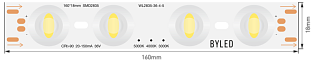 Светодиодная линейка Byled LUX серия WL SMD2835, 4LED, 0.7-5.4W, 36V, 20-150mA, IP20, CRI>90, 60мес., Цвет: Нейтральный белый 4000K