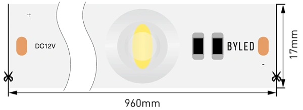Светодиодная линейка Byled LUX серия LL SMD2835, 12LED, 12W, 12V, IP20, CRI>90, 60мес., Цвет: Белый 3000K