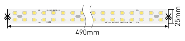 Светодиодная линейка Byled LUX серия BL SMD2835, 72LED, 11-19W, 54V, 200-350mA, IP20, CRI>90, 60мес., Цвет: Белый 5000K