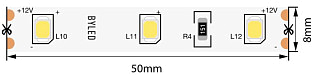 Лента светодиодная Byled Standart 2835, 60 LED/м, 4.8 Вт/м, 12В , IP20, Цвет: Теплый белый