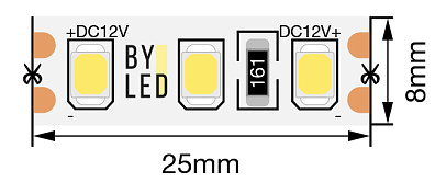 Лента светодиодная Byled Standart 2835, 120 LED/м, 9,6 Вт/м, 12В , IP20, Цвет: Холодный белый