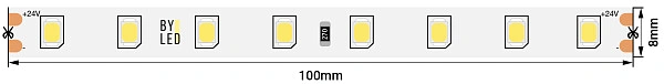 Лента светодиодная Byled PRO 2835, 80 LED/м, 7,2 Вт/м, 24В , IP20, Цвет: Теплый белый