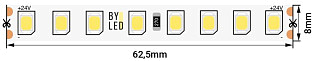 Лента светодиодная Byled PRO 2835, 128 LED/м, 11,5 Вт/м, 24В , IP20, Цвет: Холодный белый