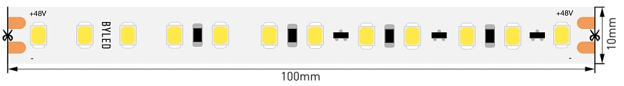 Лента светодиодная Byled Standart SMD2835, 120LED/m, 9.6W/m, 48V , IP20, 20m, Цвет: Теплый белый
