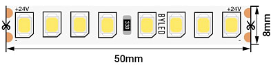 Лента светодиодная Byled PRO 2835, 160 LED/м, 14,4 Вт/м, 24В , IP20, Цвет: Теплый белый