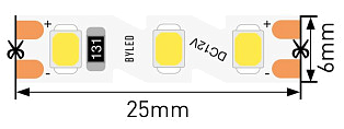 Лента светодиодная Byled Standart S-обр. 2835, 120 LED/м, 7 Вт/м, 12В , IP20, Цвет: Холодный белый 6000K